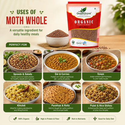 GreenGrove Organic Moth Whole (500 GM) (PACK OF 2)
