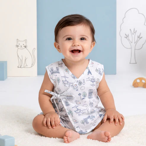 Tiny Tiggy Printed 100% Cambric Cotton Baby Jhabla with 2 Nappies Cute Prints for Newborn Boys & Girls