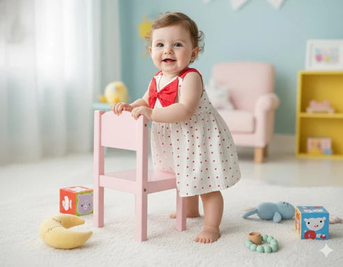 Tiny Tiggy Baby Girls Pure Cotton Heart Print Frock with Red Bow in front