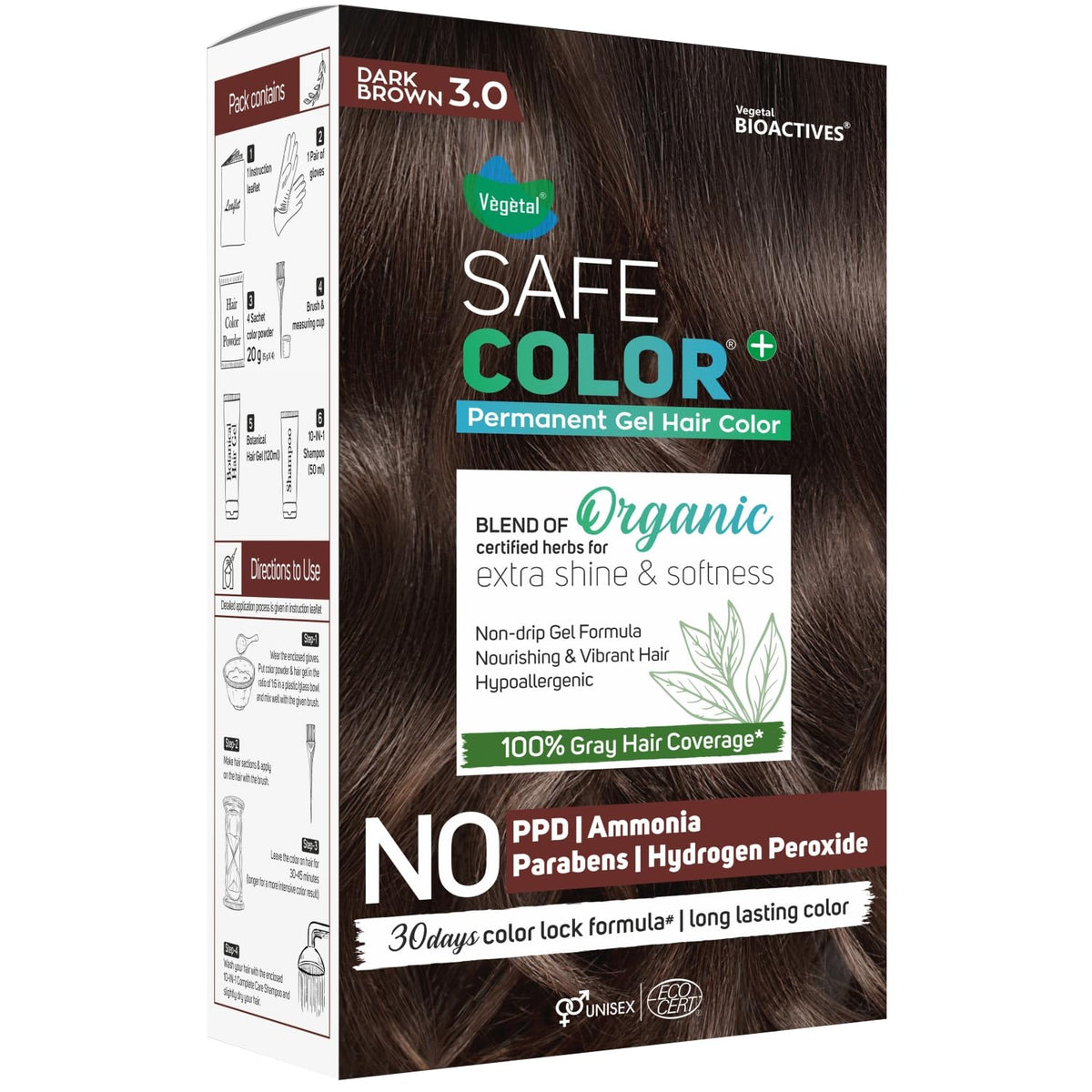 Vegetal Safe & Organic Hair Gel Color - Dark Brown