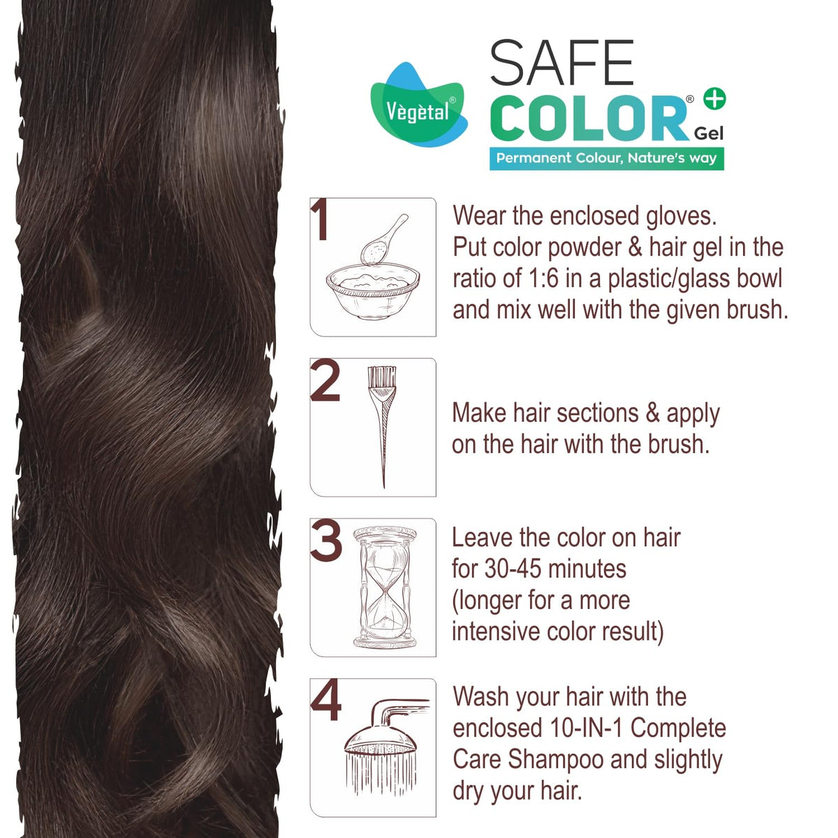 Vegetal Safe & Organic Hair Gel Color - Dark Brown
