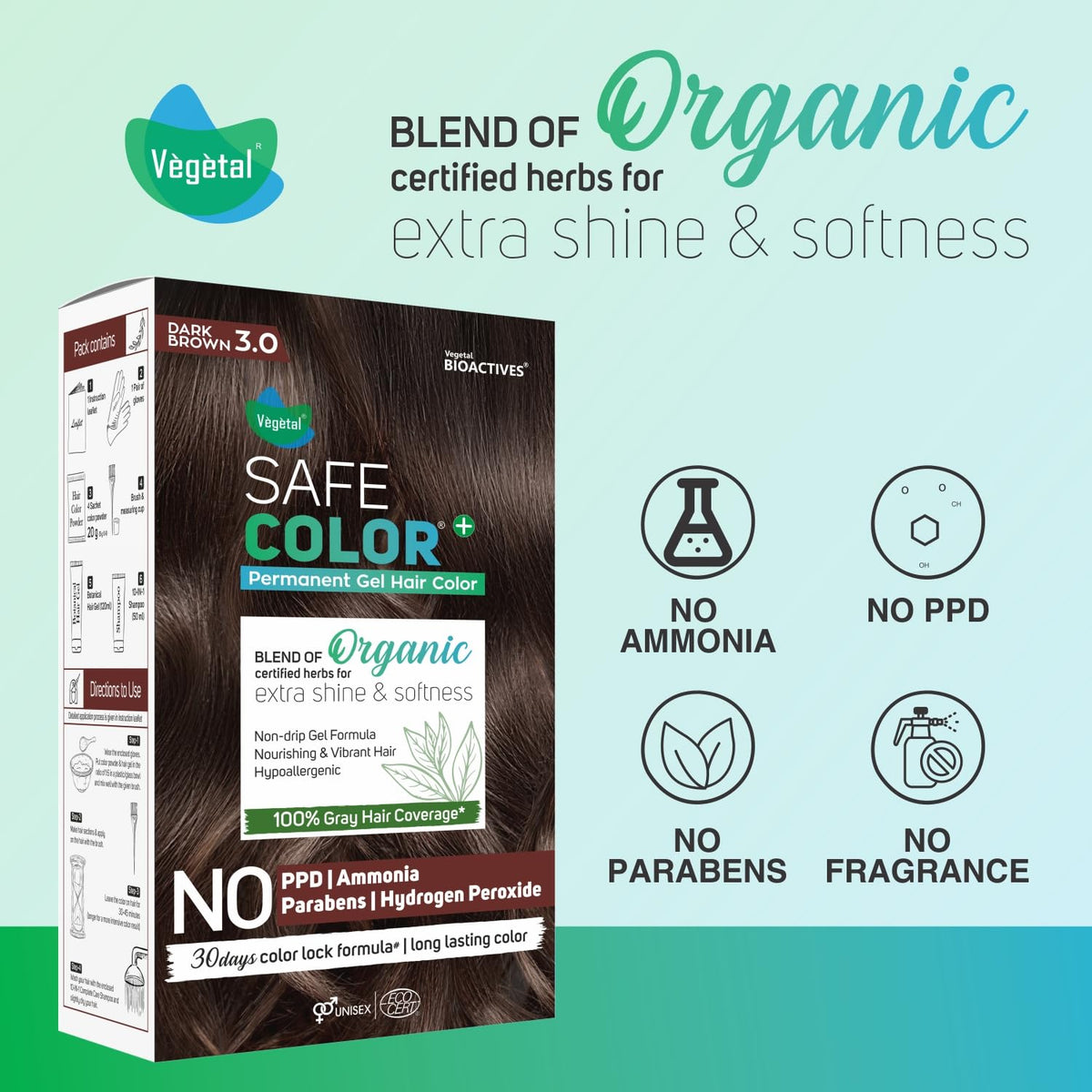 Vegetal Safe & Organic Hair Gel Color - Dark Brown