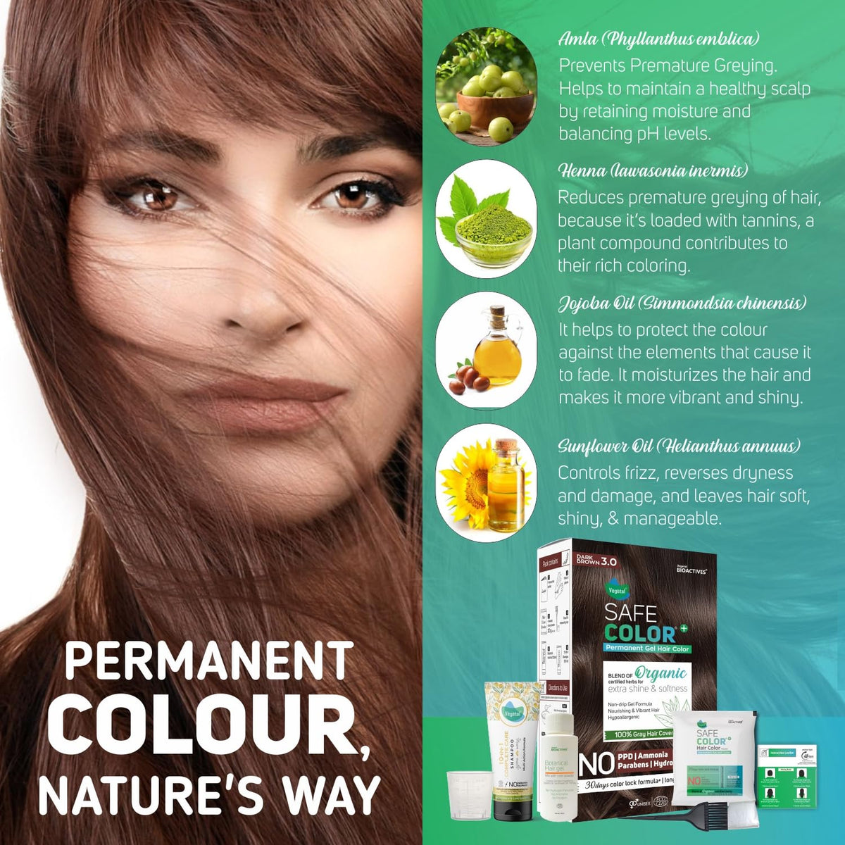 Vegetal Safe & Organic Hair Gel Color - Dark Brown