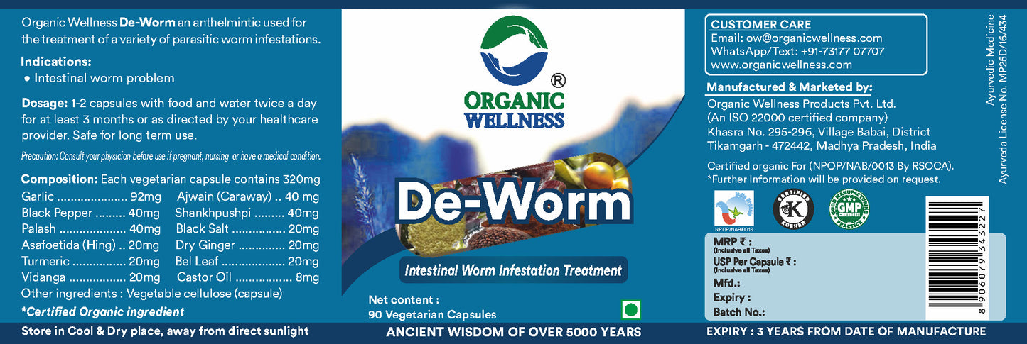 Organic Wellness De Worm 90 Capsules