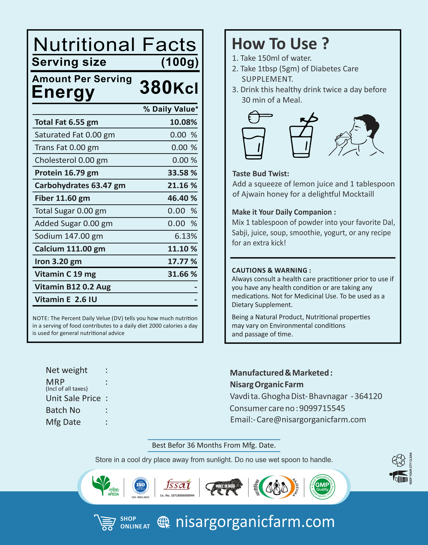 Nisarg Organic Farm Diabetes Care Powder