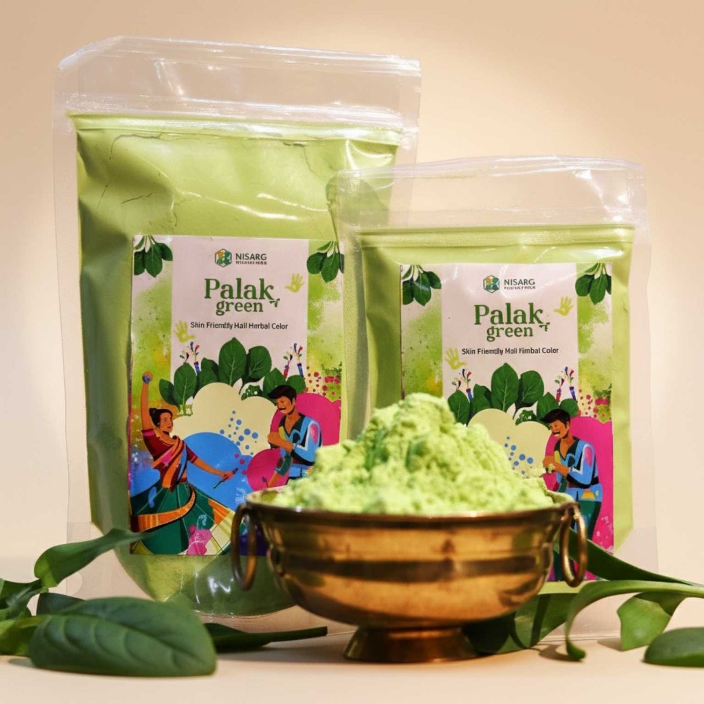 Nisarg Organic Farm Natural Palak Green Holi Color – Herbal & Skin-Safe Gulal