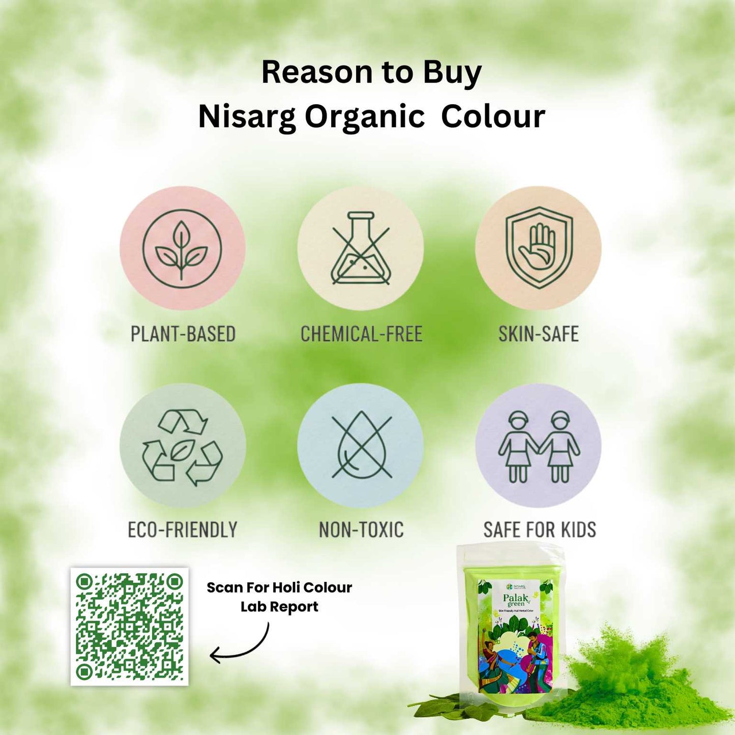 Nisarg Organic Farm Natural Palak Green Holi Color – Herbal & Skin-Safe Gulal