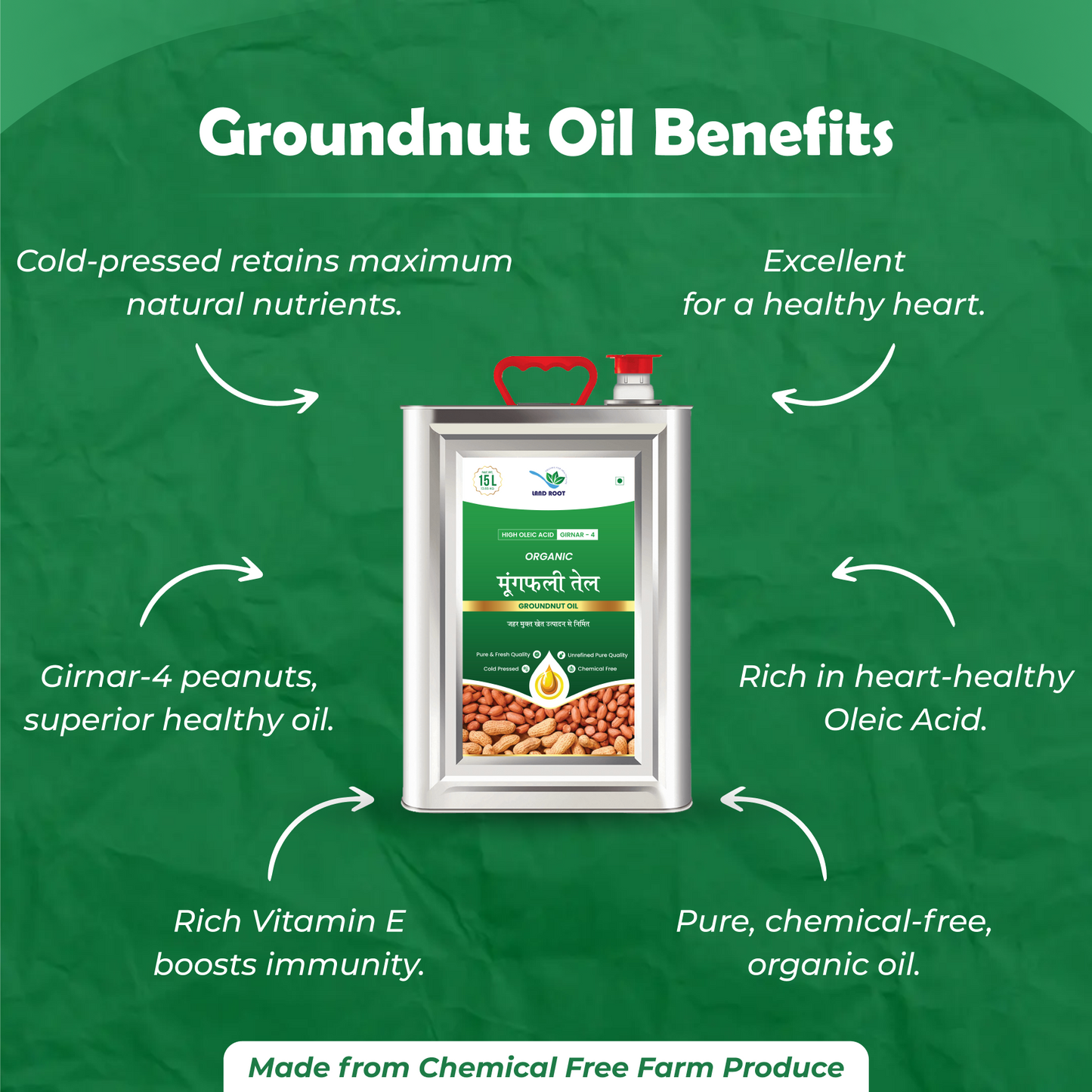 LandRoot Organic High Oleic Acid Groundnut Oil 15 Ltr
