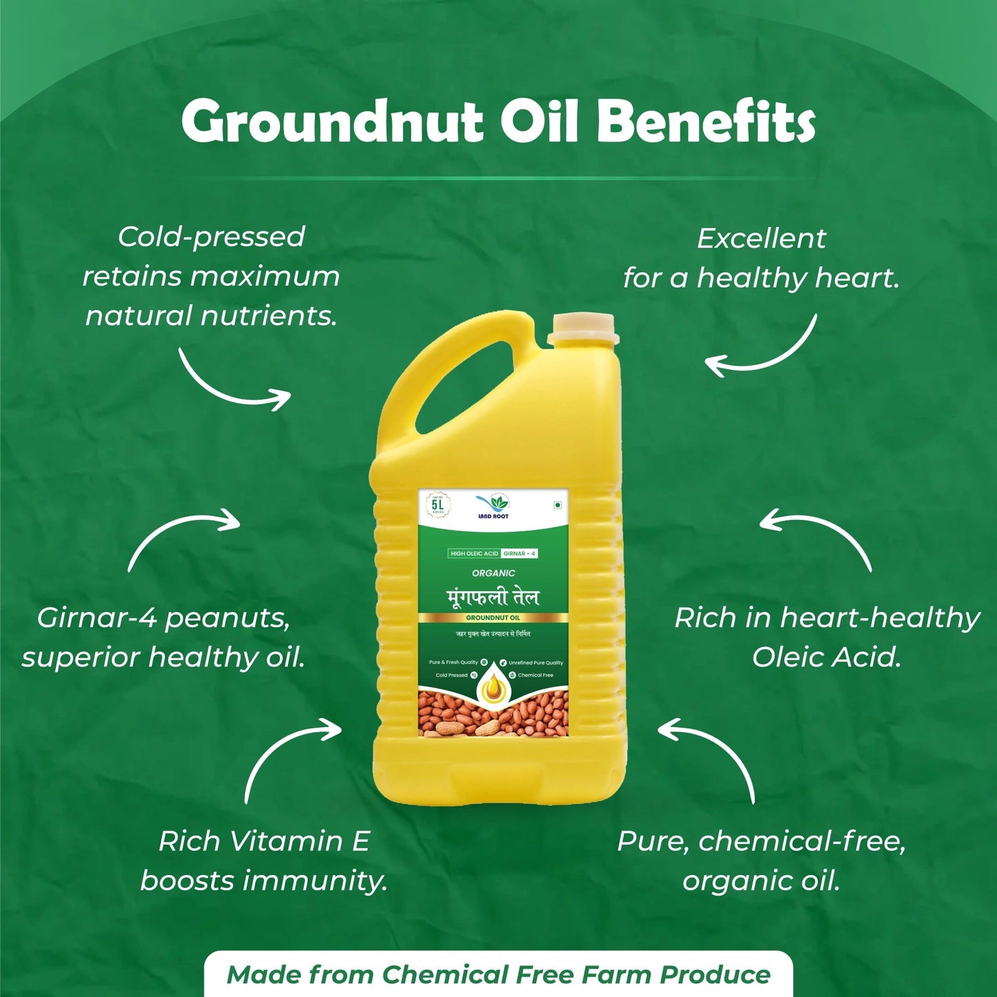 LandRoot Organic High Oleic Acid Groundnut Oil 5 ltr