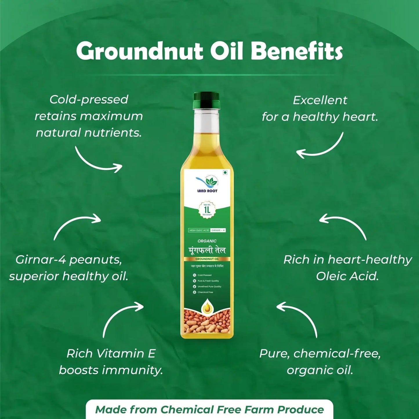 LandRoot Organic High Oleic Acid Groundnut Oil (1 L)
