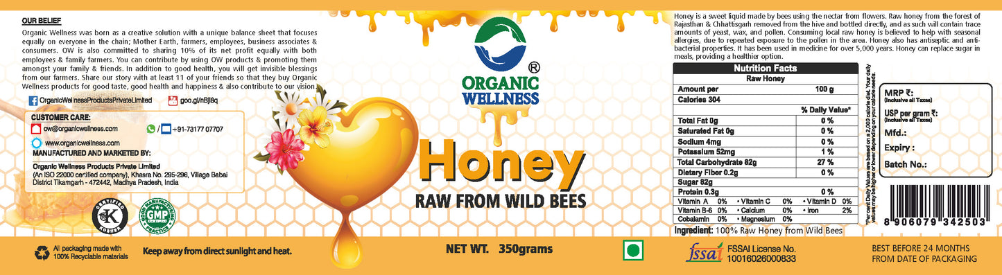 Organic Wellness Raw & Wild Honey (350 GM)