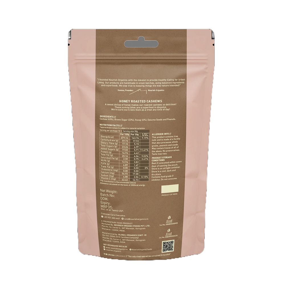 Nourish Organics Honey Roasted Cashews (100 GM)