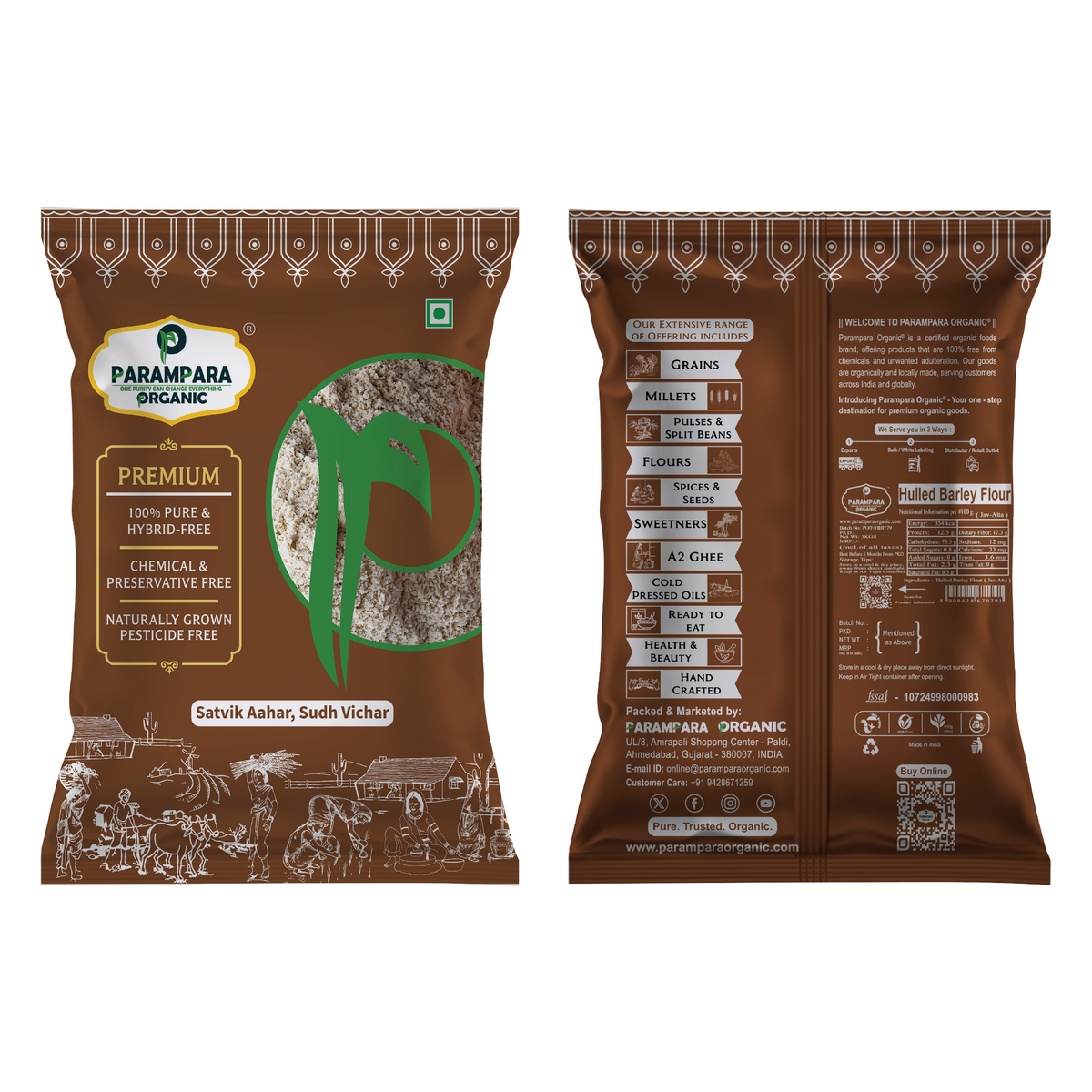 Parampara Organic Hulled Barley Flour (Jav-Atta)