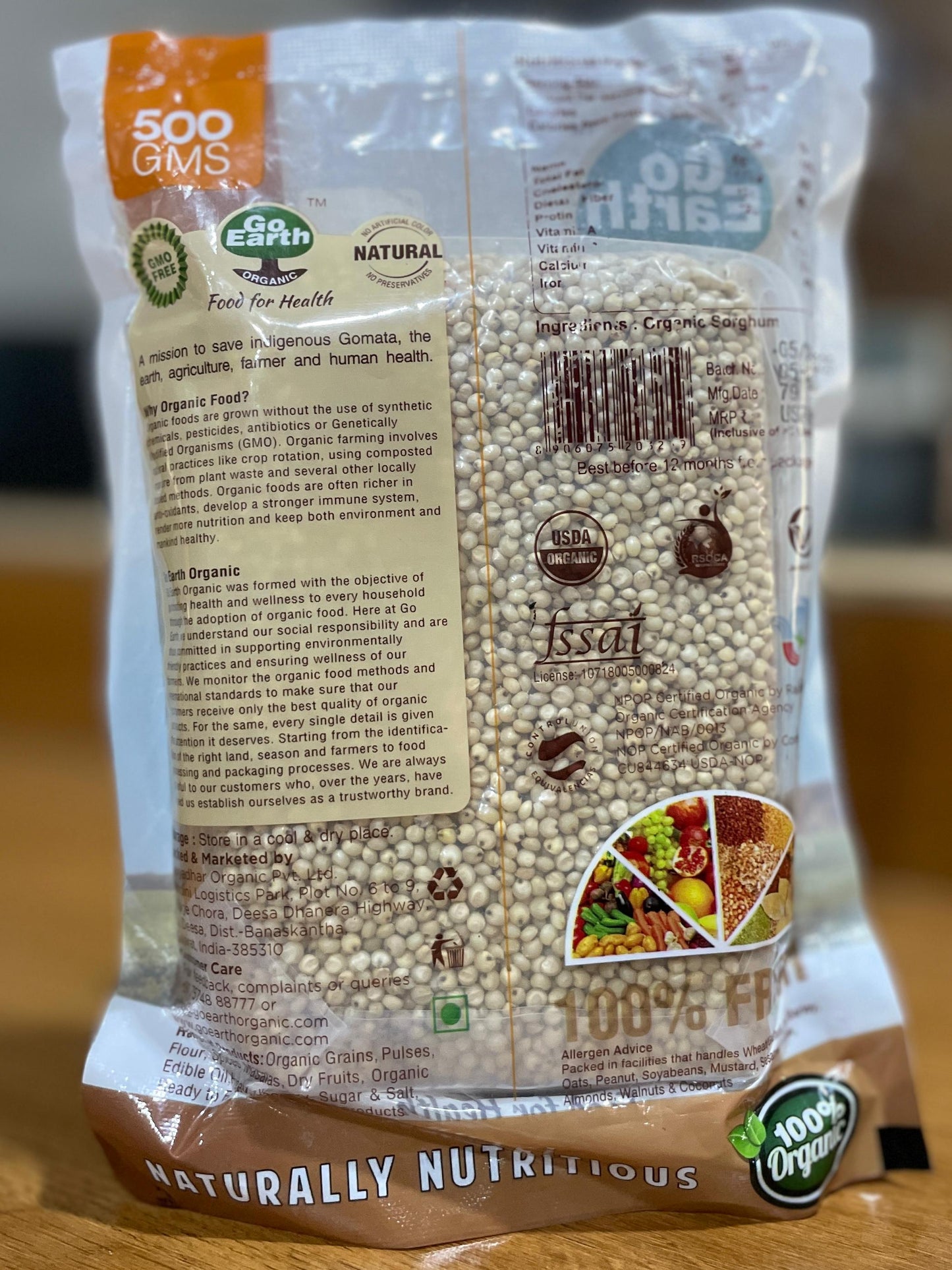 GoEarth Organic Sorghum (Jowar) Whole 500 GM