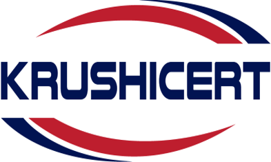 Logo of Krushicert with a red and blue design on a white background