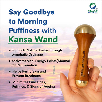 Organic Wellness Face Massager Acupoint Kansa Wand Massager With Wooden Handle
