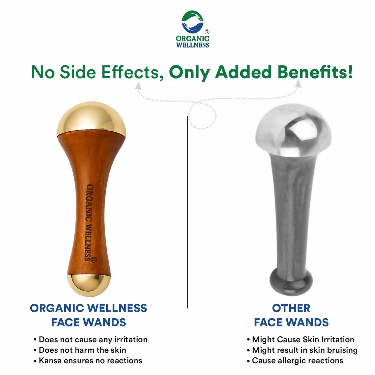 Organic Wellness Face Massager Acupoint Kansa Wand Massager With Wooden Handle