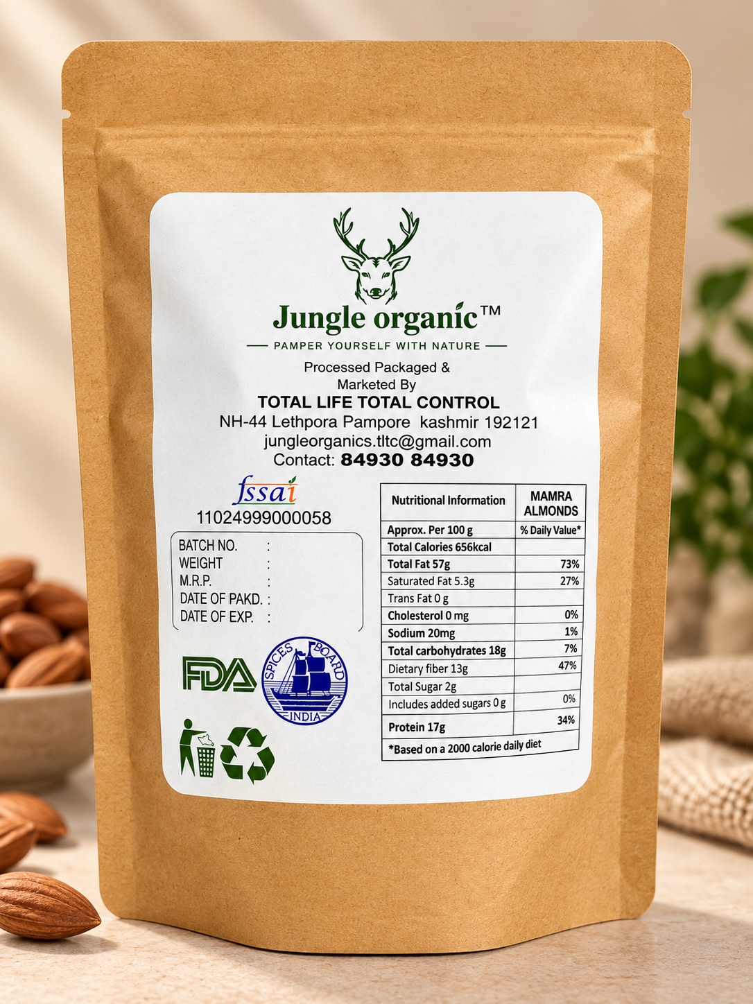 Jungle Organic Mamra Almonds (500 GM)