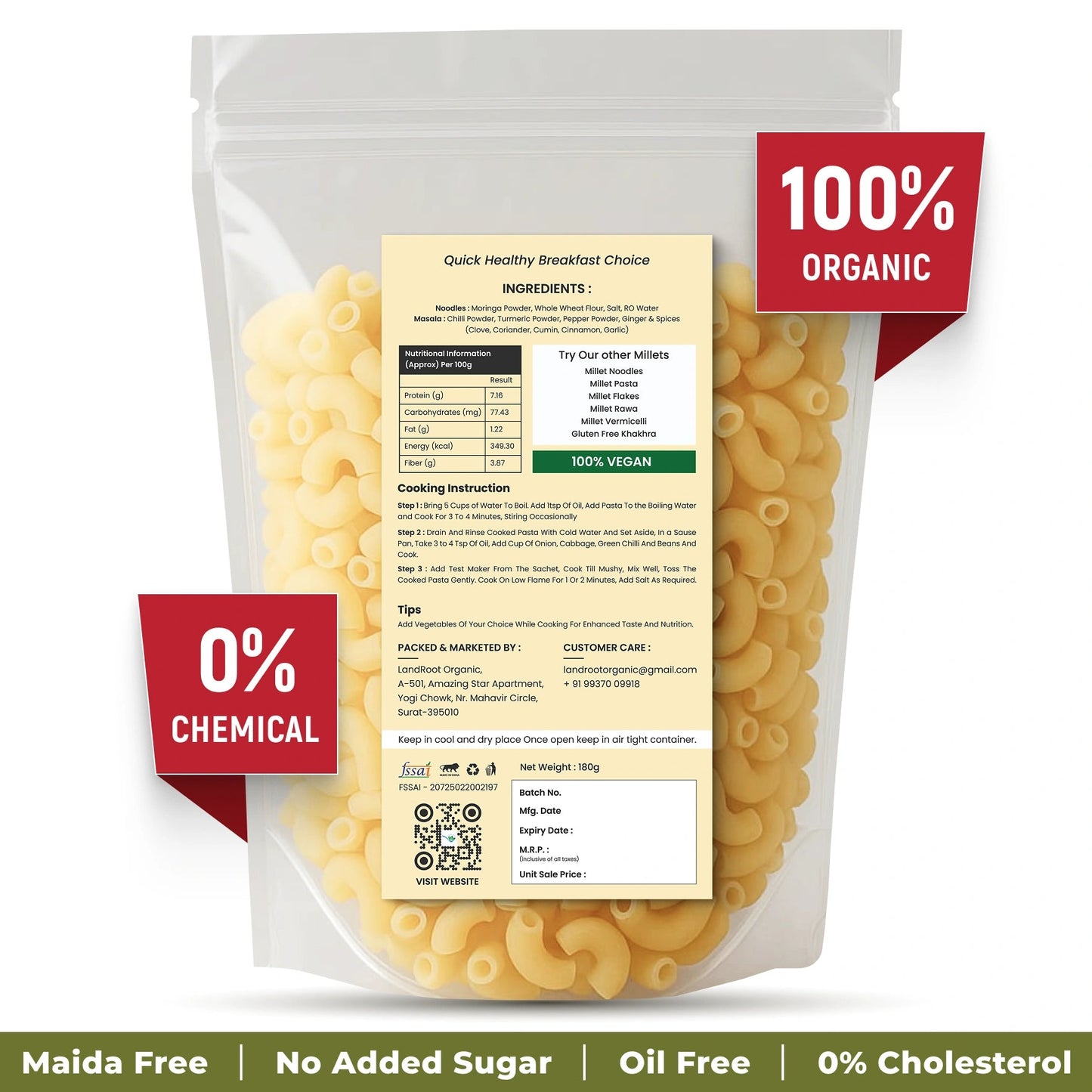 LandRoot Organic Moringa Pasta