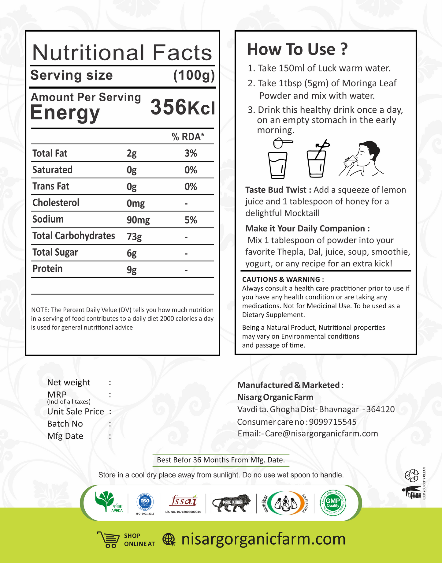 Nisarg Organic Farm Moringa Leaf Powder