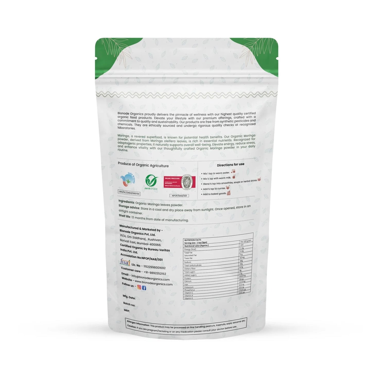Bionode Organic Moringa Powder (100 GM)