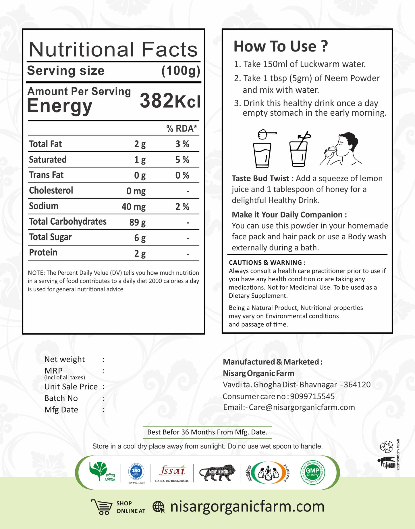 Nisarg Organic Farm Neem Leaf Powder