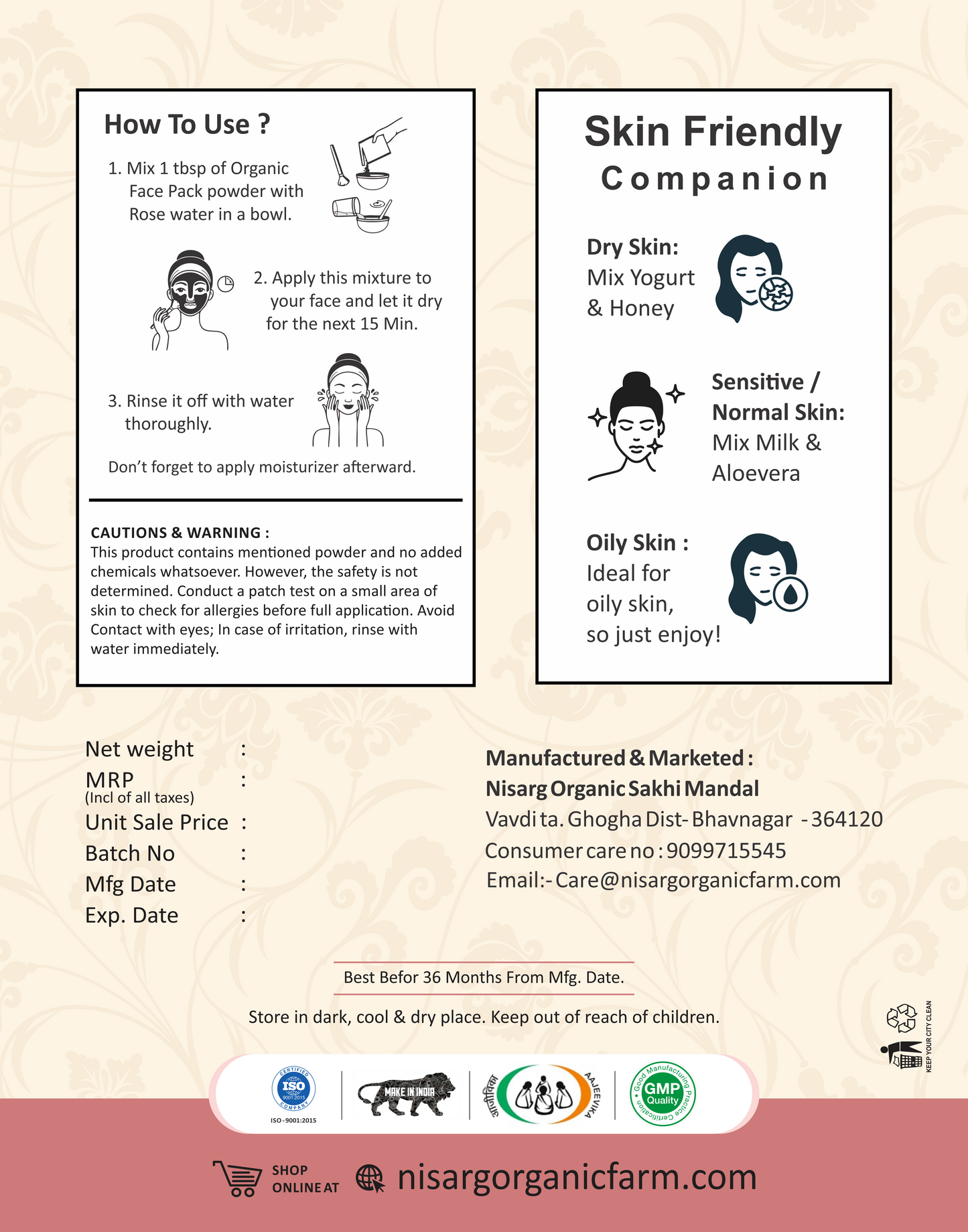 Nisarg Organic Farm Face Pack Powder