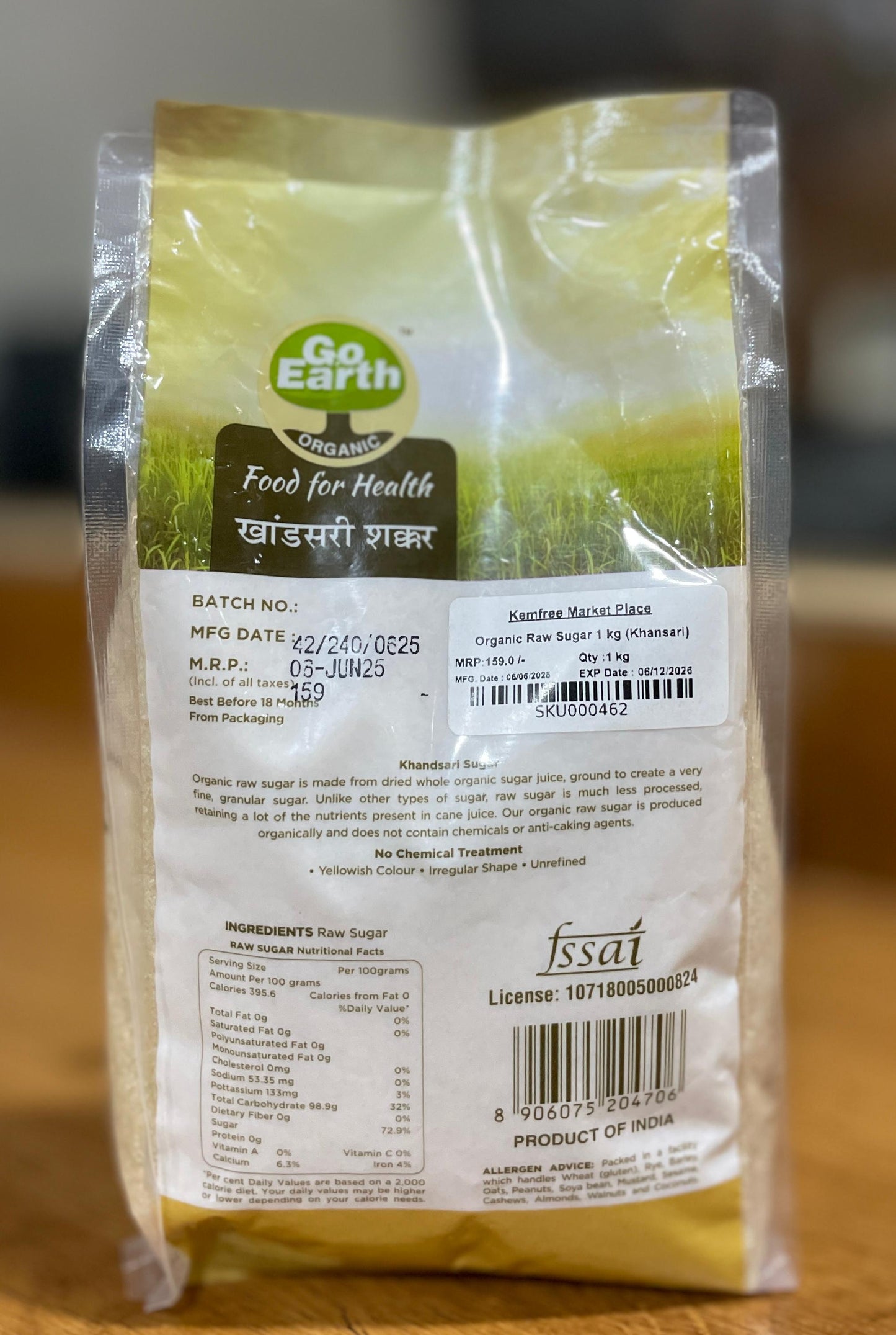 GoEarth Organic Raw Sugar 1 kg (Khansari)