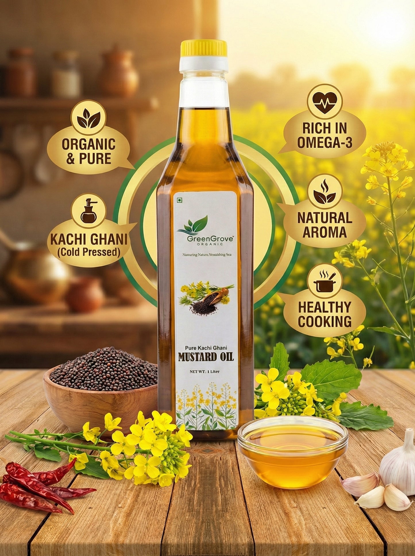 GreenGrove Organic Black Mustard Oil (1 L)