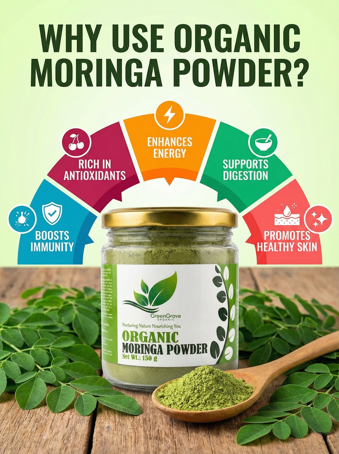 GreenGrove Organic Moringa Powder (150 GM)