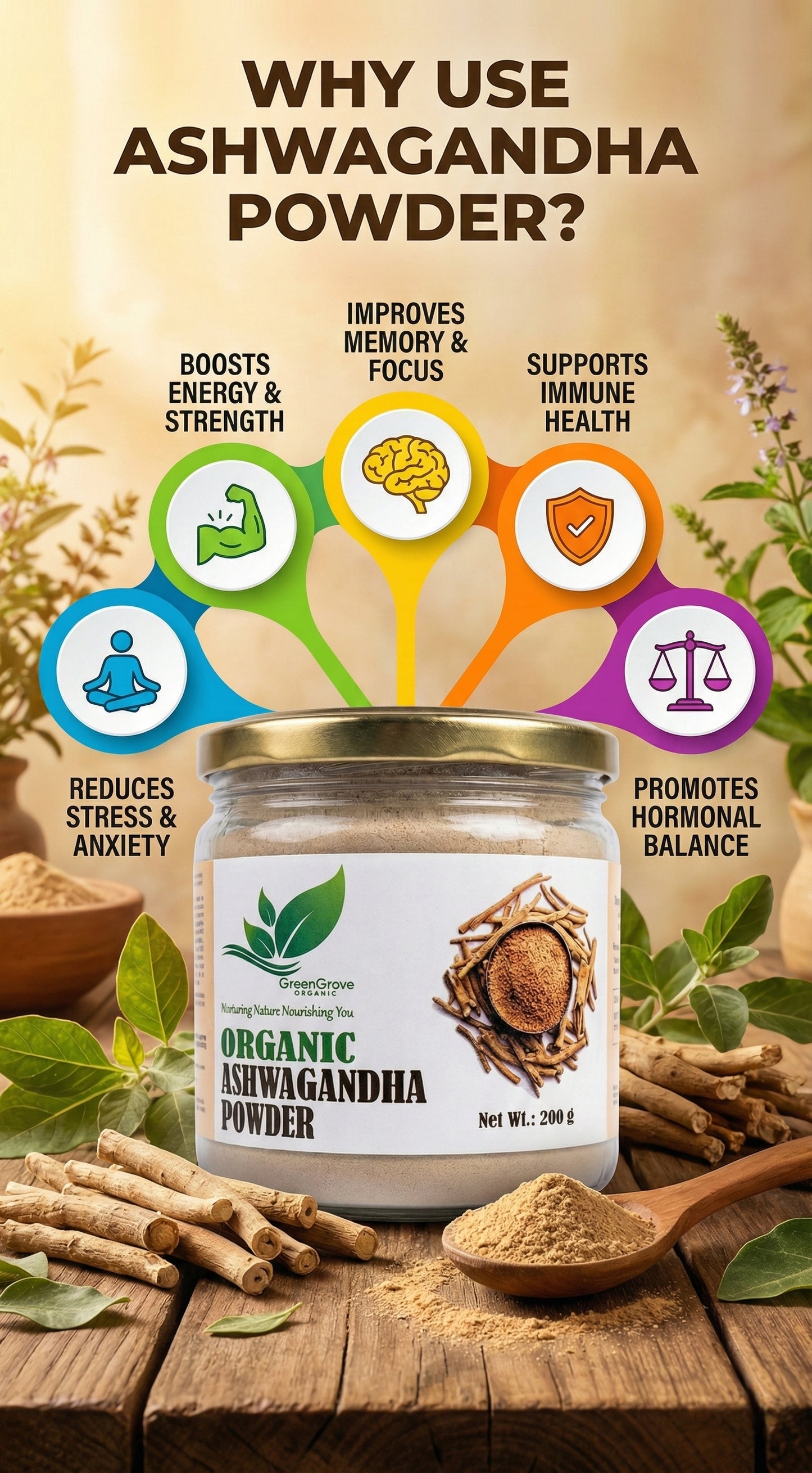 GreenGrove Organic Ashwagandha Powder (200 GM)