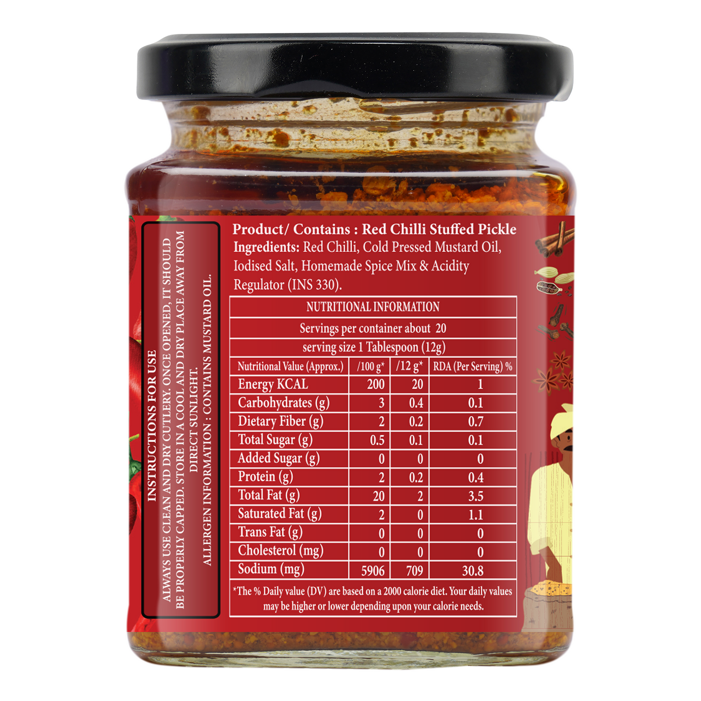Organic Nation Bharwan Lal Mirch (Stuffed Red Chilli Pickle)