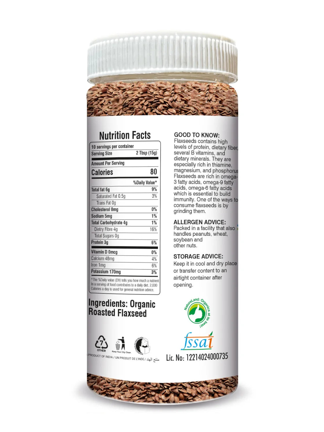 Natureland Organics Roasted Flaxseed 250 GM