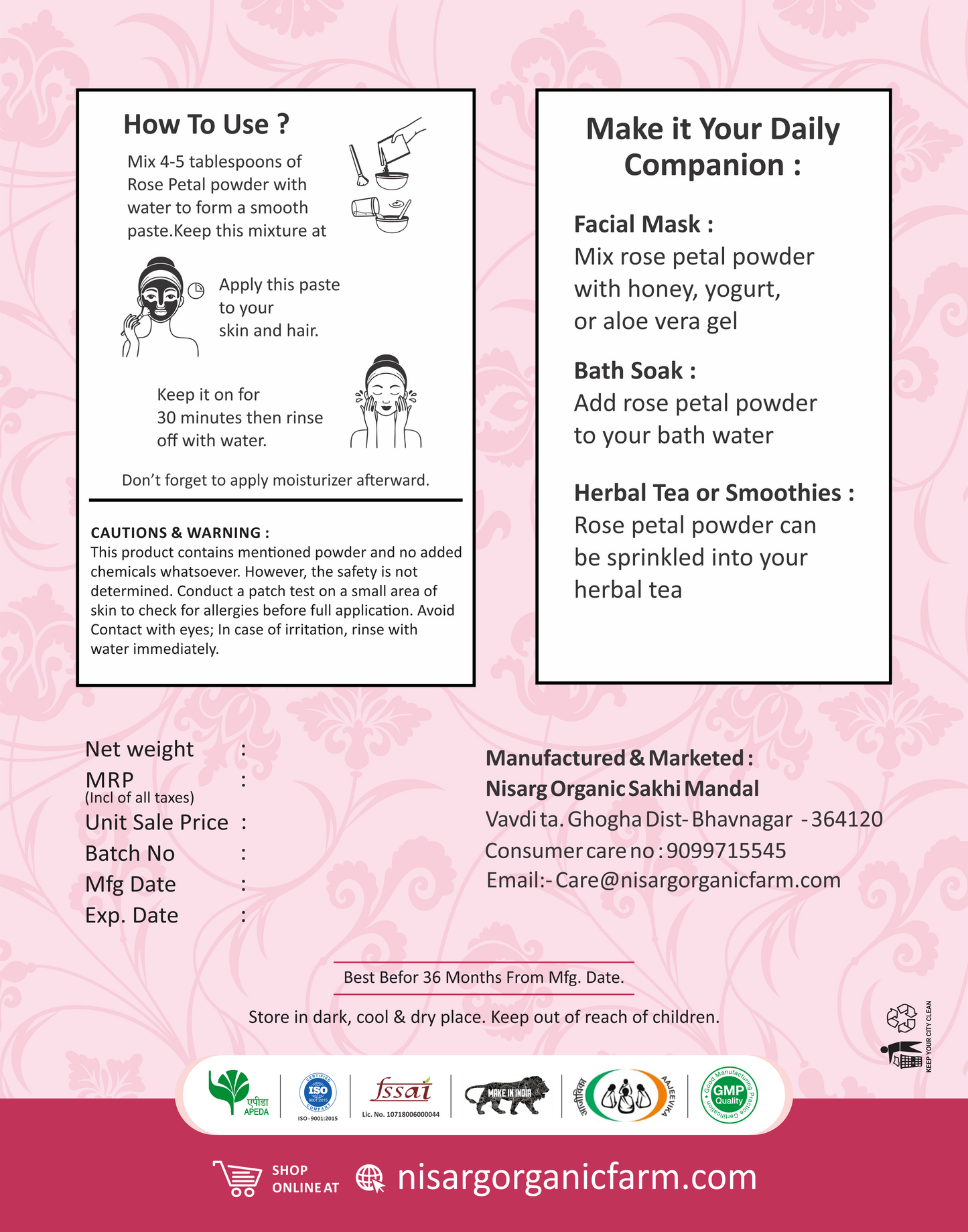 Nisarg Organic Farm Red Rose Petals Powder
