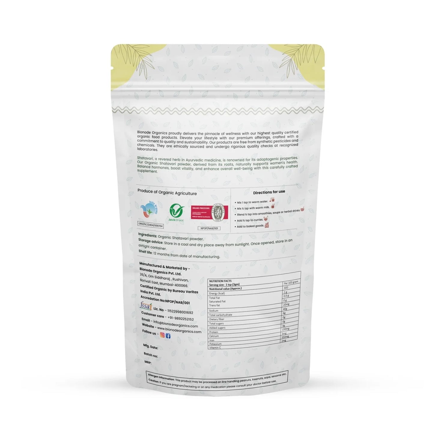Bionode Organic Shatavari Powder (100 GM)