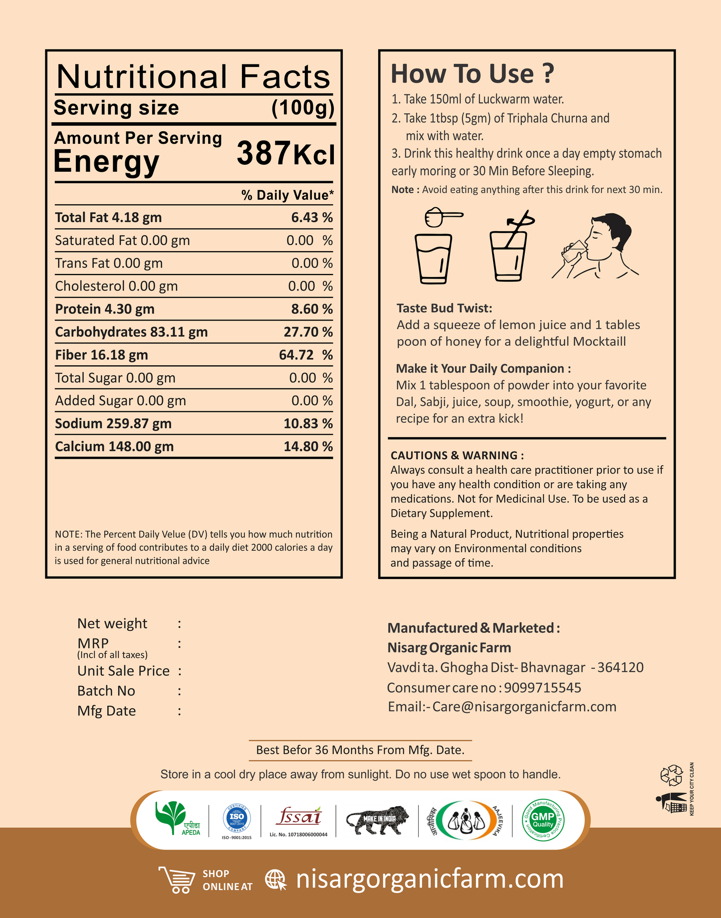 Nisarg Organic Farm Triphala Powder