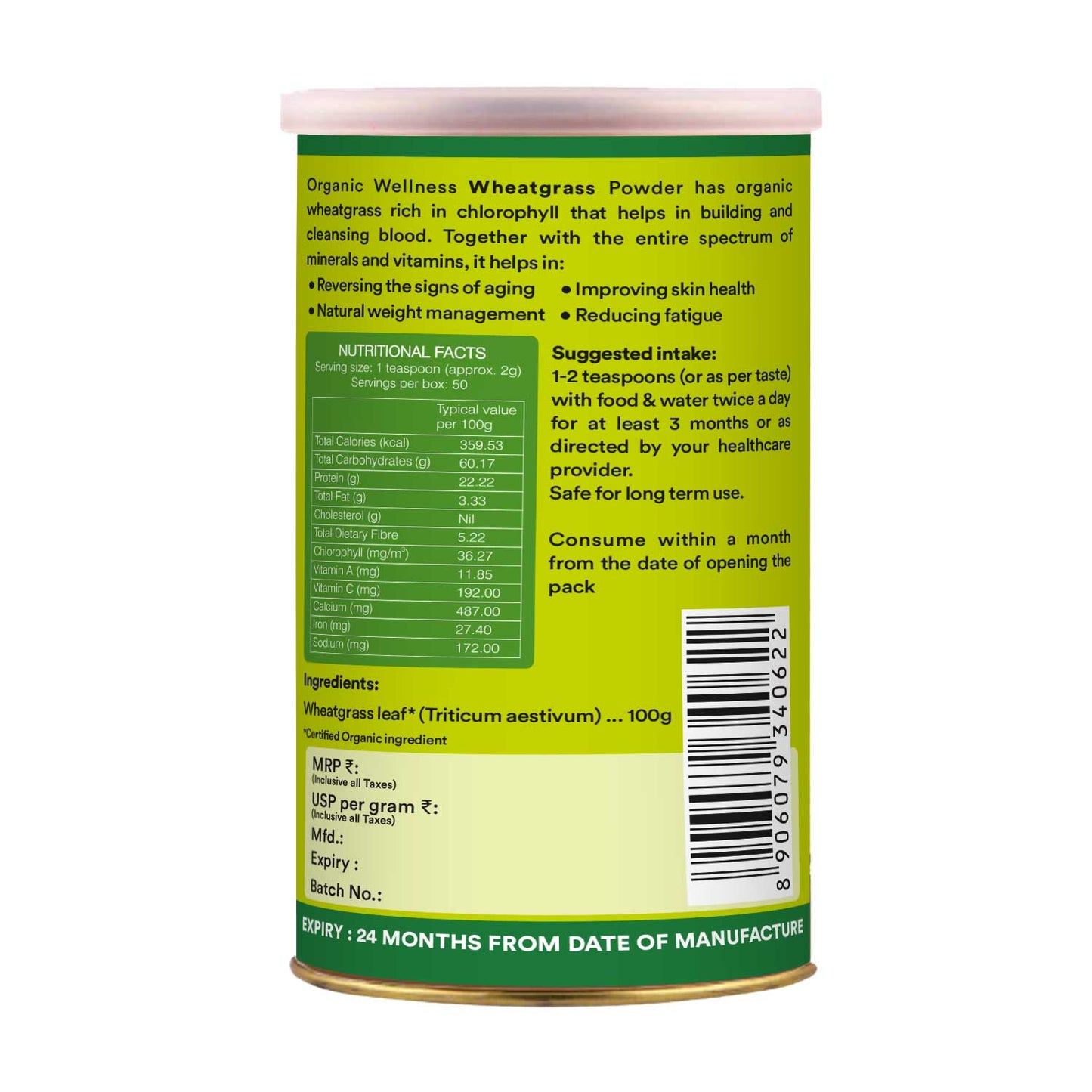 Organic Wellness Wheat Grass Powder (100 GM)