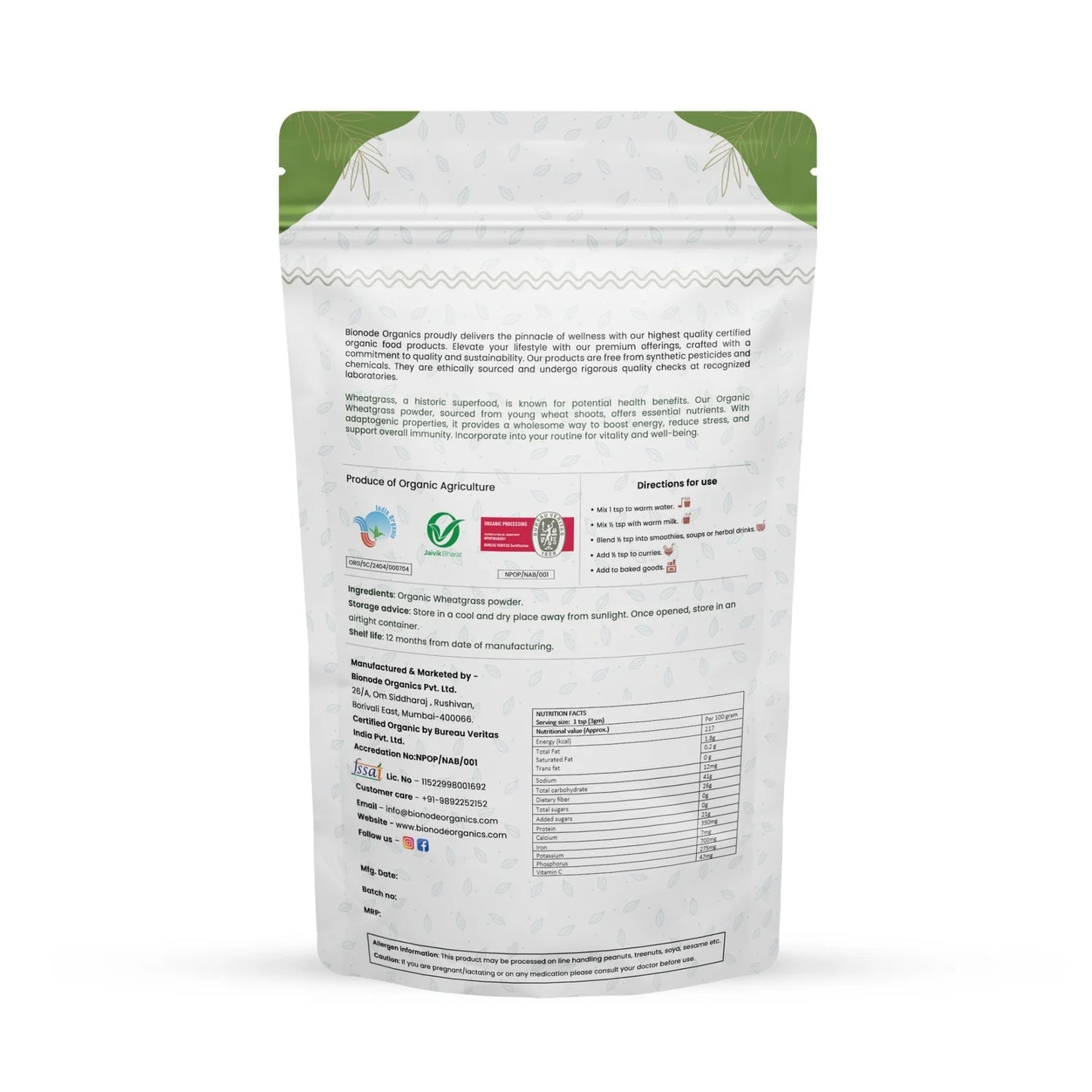 Bionode Organic Wheatgrass Powder (100 GM)