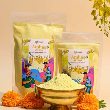 Nisarg Organic Farm Organic Amaltas Yellow Gulal – Chemical-Free & Eco-Friendly