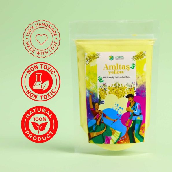 Nisarg Organic Farm Organic Amaltas Yellow Gulal – Chemical-Free & Eco-Friendly