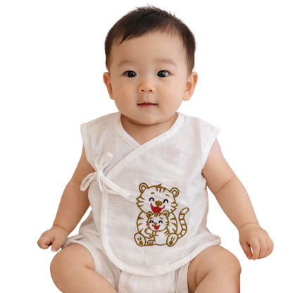 Tiny Tiggy Embroidered Premium Cotton Baby Jhabla with 2 Nappies | For Newborn Boys & Girls