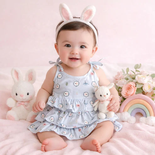 Tiny Tiggy Baby Girl Cotton Printed Frock | Sleeveless Tiered Summer Dress for Infants