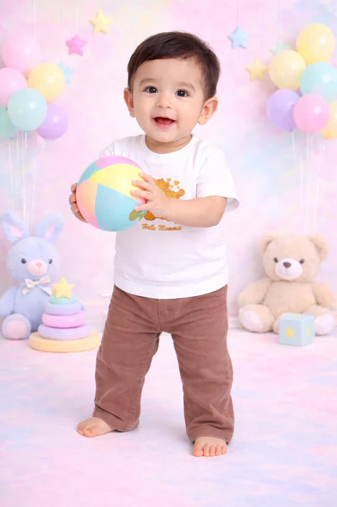 Tiny Tiggy Bamboo T-Shirt and Trouser Set | Mama & Baby Tiger Print White Tee with Brown Corduroy Bottom