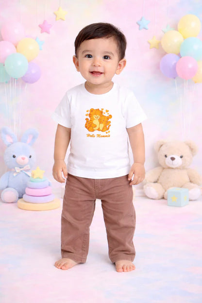 Tiny Tiggy Bamboo T-Shirt and Trouser Set | Mama & Baby Tiger Print White Tee with Brown Corduroy Bottom