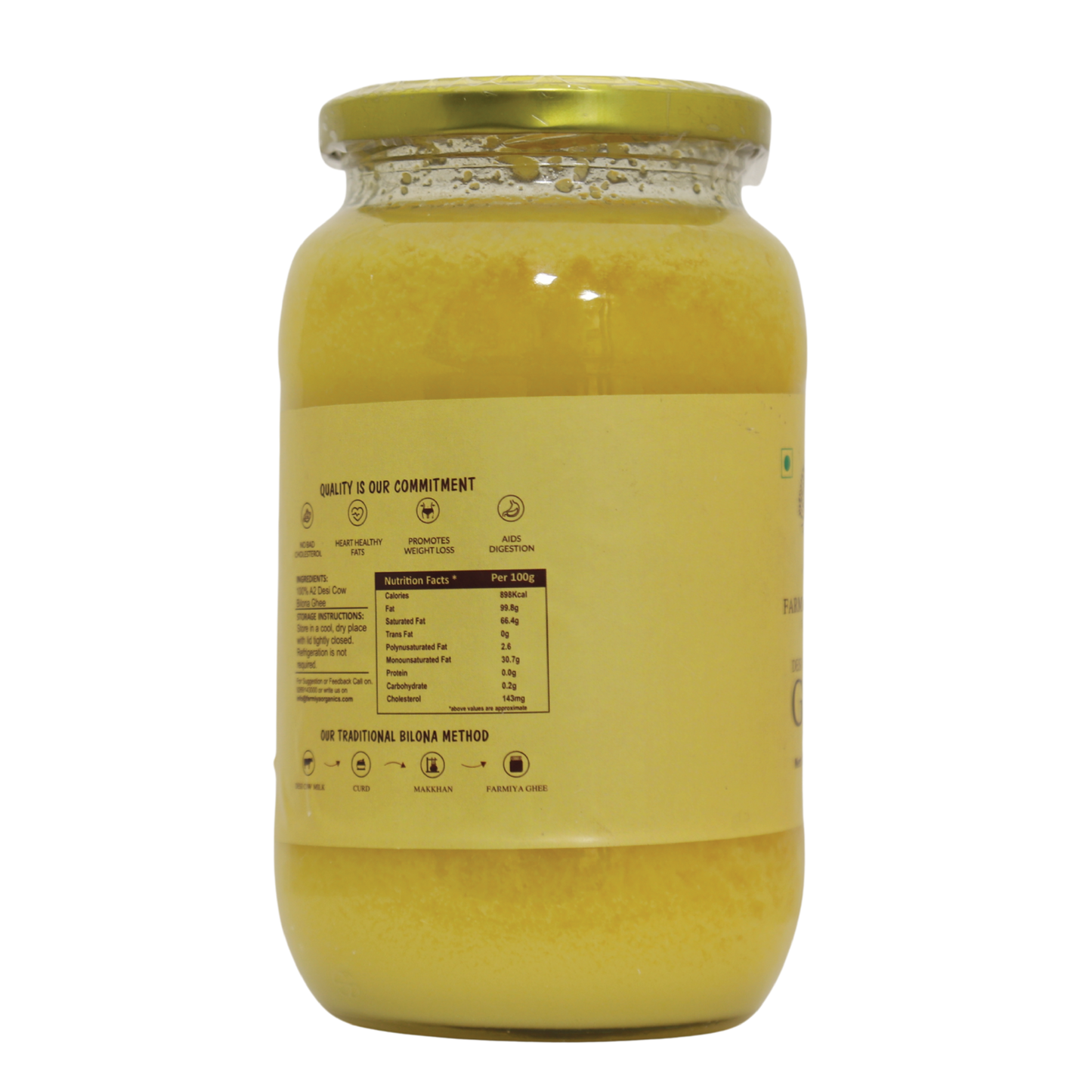 Farmiya Organics Desi Cow A2 Bilona Ghee