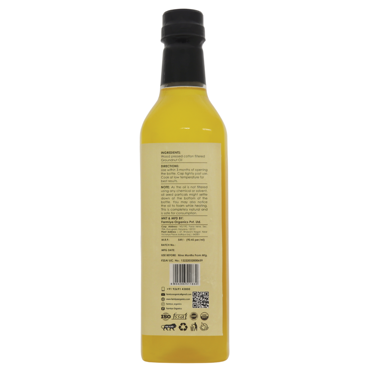 Farmiya Organics Groundnut Oil 1 Liter