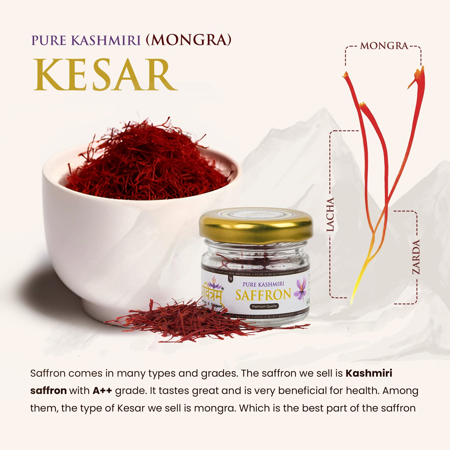Pavitram Enterprises Kashmiri Mongra Saffron Grade "A"