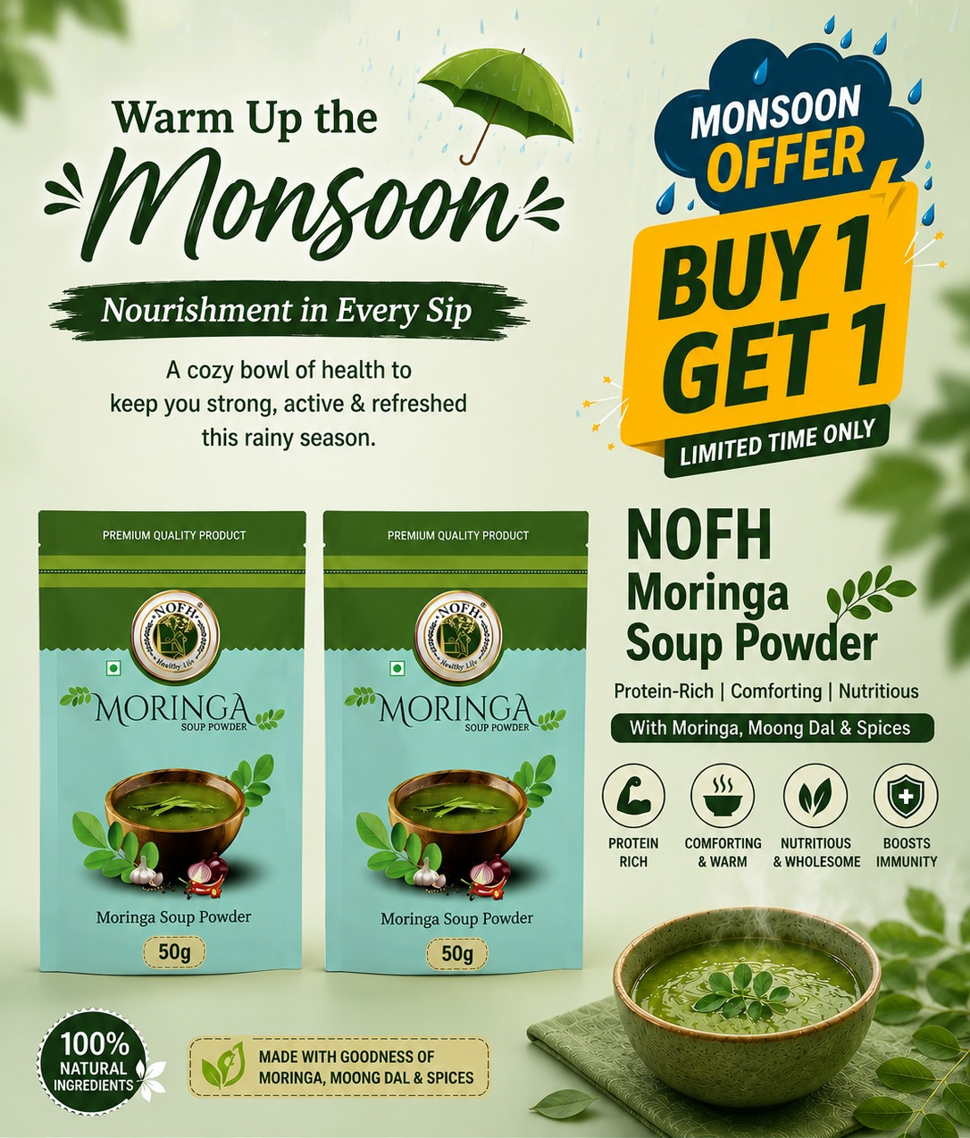 NOFH Healthy Life Moringa Soup Powder (50  GM)