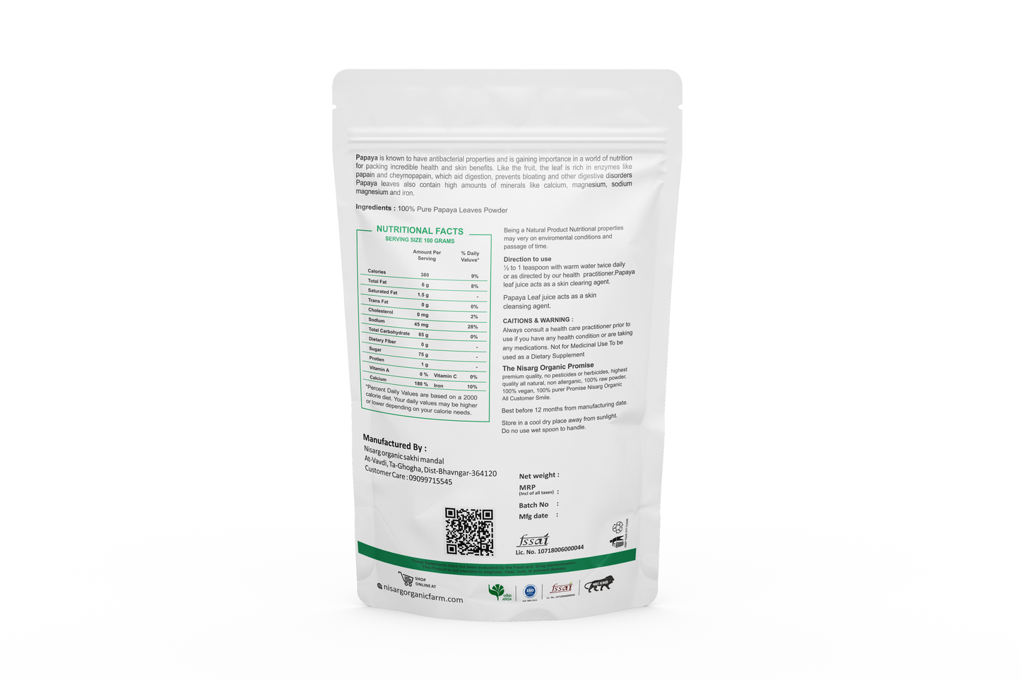 Nisarg Organic Farm Papaya Leaf Powder (100 GM)