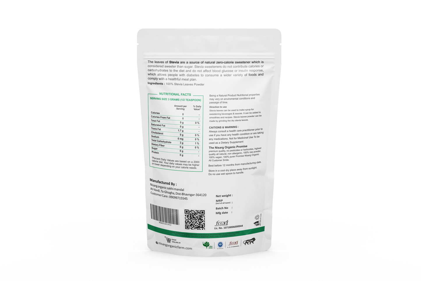 Nisarg Organic Farm Stevia Leaf Powder (100 GM)
